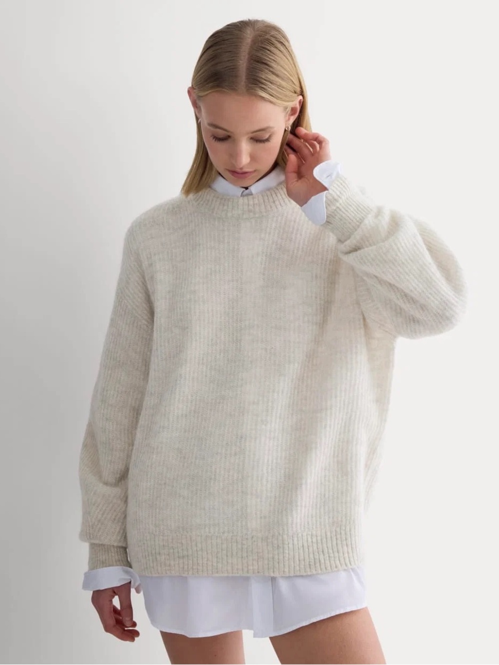 Everlane Crewneck Alpaca blend almond oversized ribbed sweater Size small